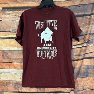 Port & Company T-Shirt Men’s M Burgundy 100% Cotton WTAMU Buffaloes Graphic